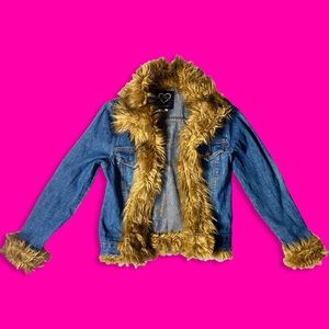 Denim Jacket by XOXO with a faux fur trim.